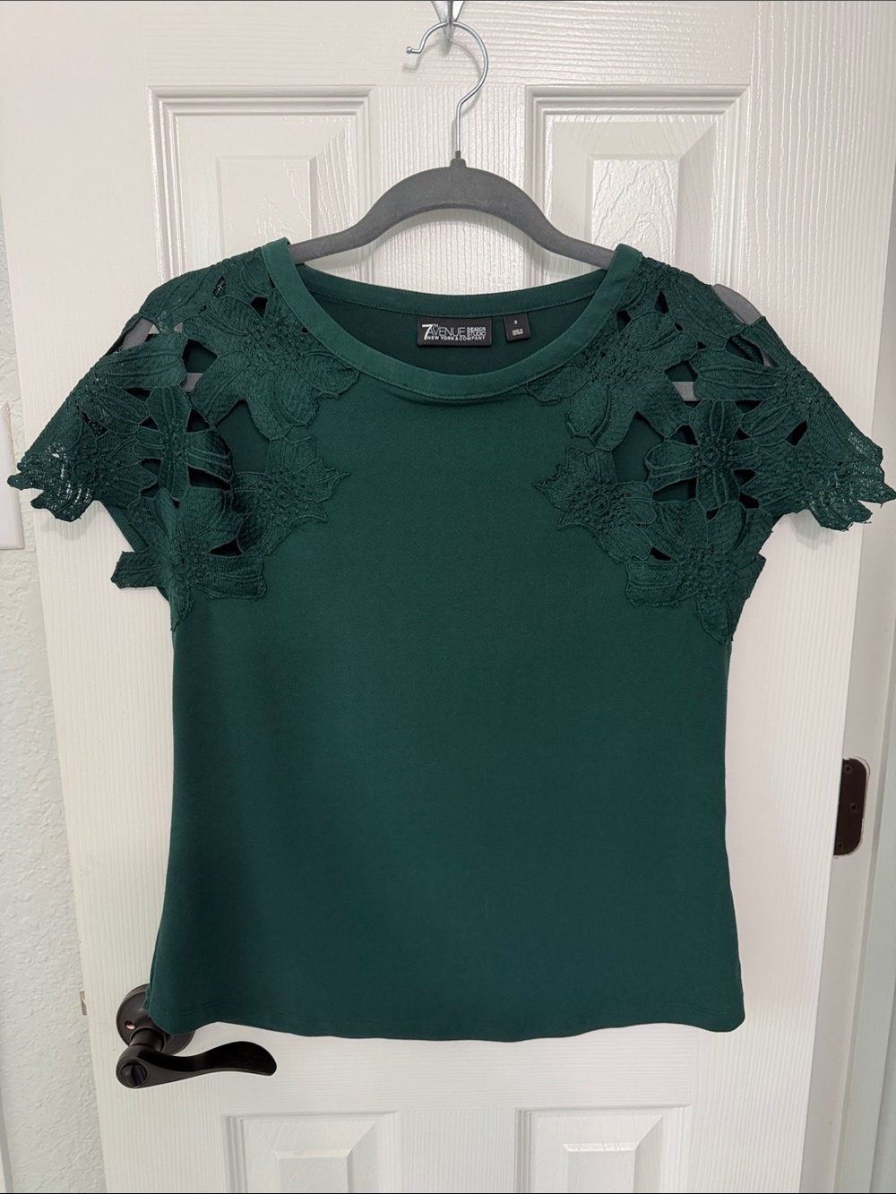 Dark Green Lace Shoulder Top